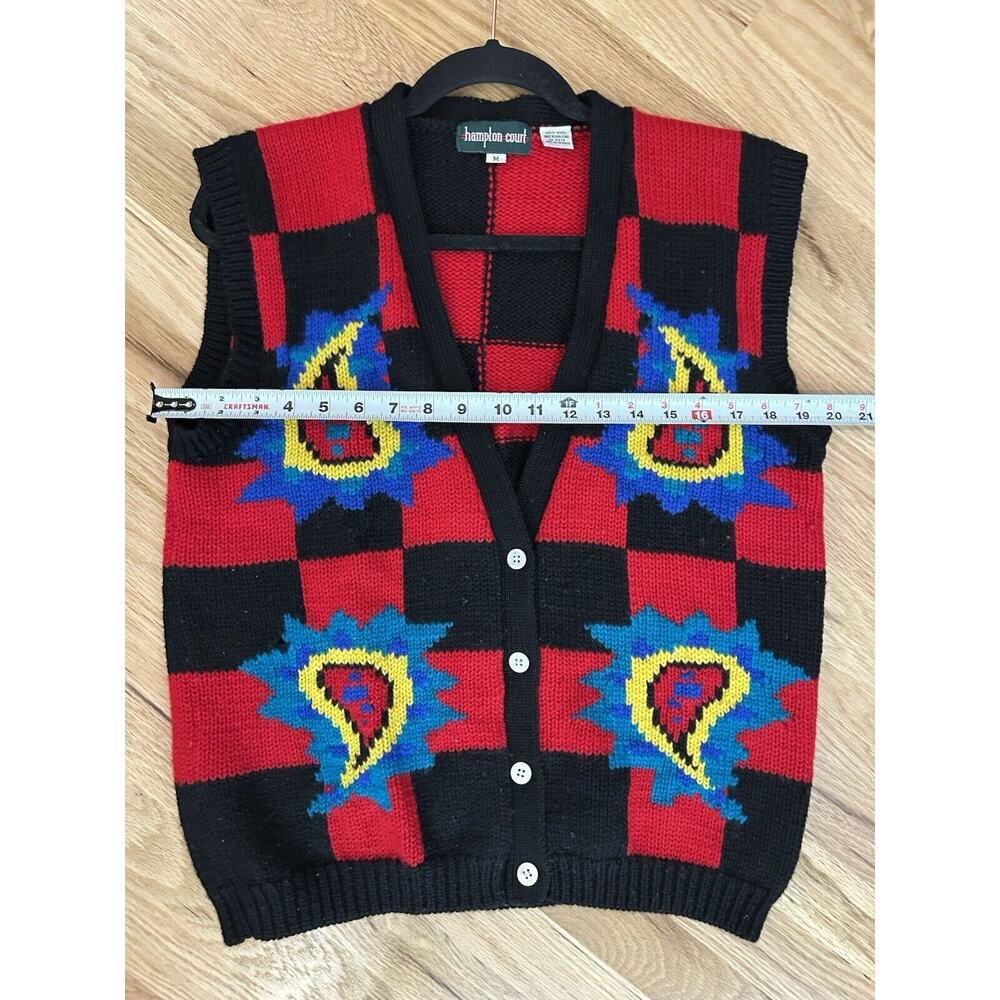 Vintage Wool Sweater‎ Vest 3D Knit Paisley Checker Patchwork Size Medium Men's - Picture 5 of 7